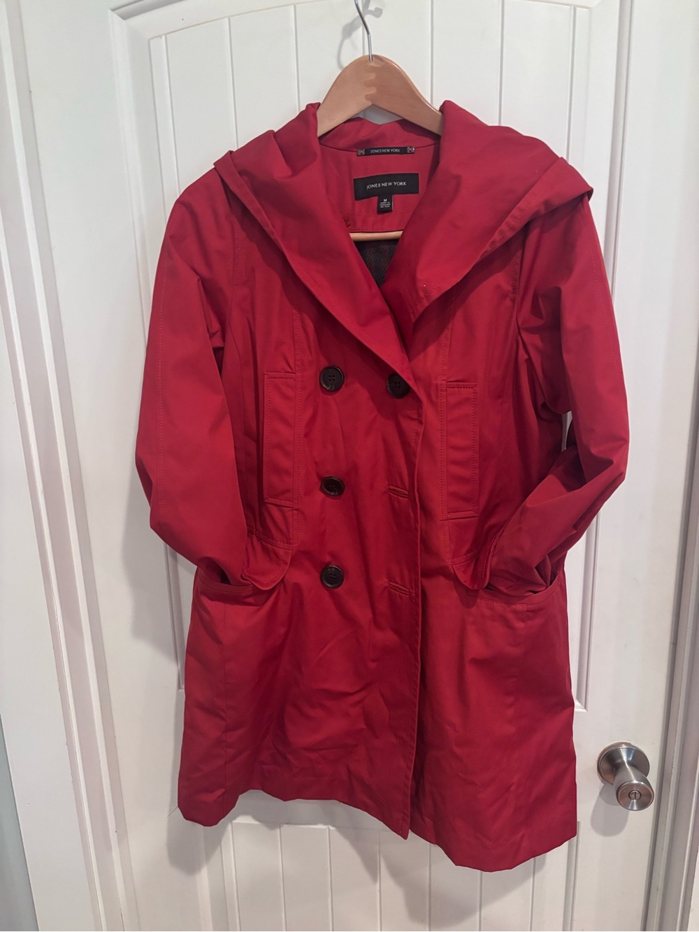 Jones New York Red Hooded Double-Breasted Trench